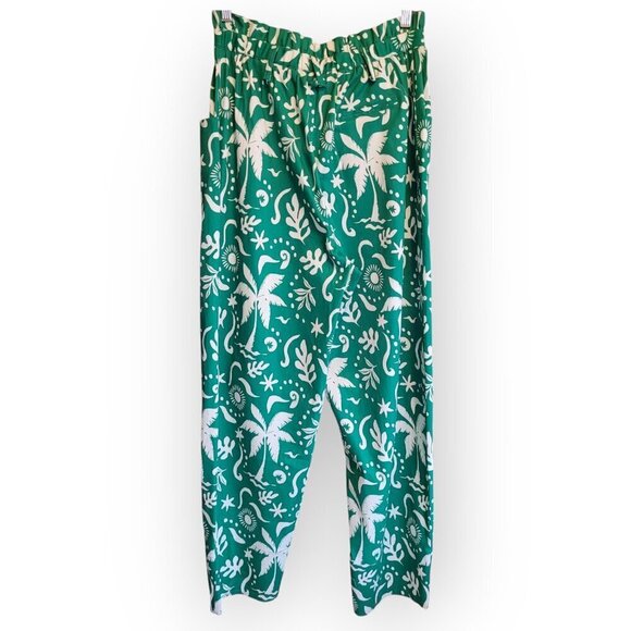 Anthropologie Green/White Palm Print Barrel Pants S/M - Corey Lynn Calter - Picture 7 of 15